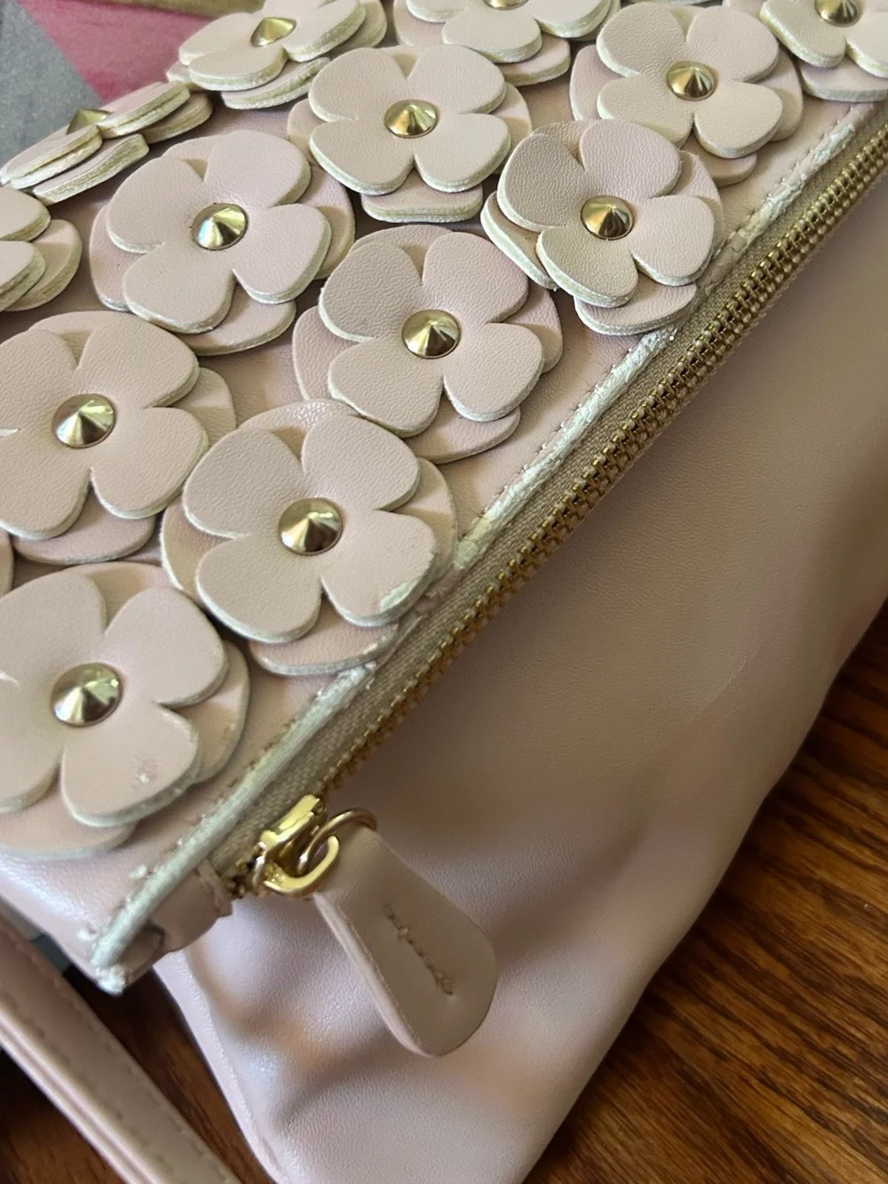 ALDO Blush Pink Floral Appliqué Foldover Crossbody Clutch Bag